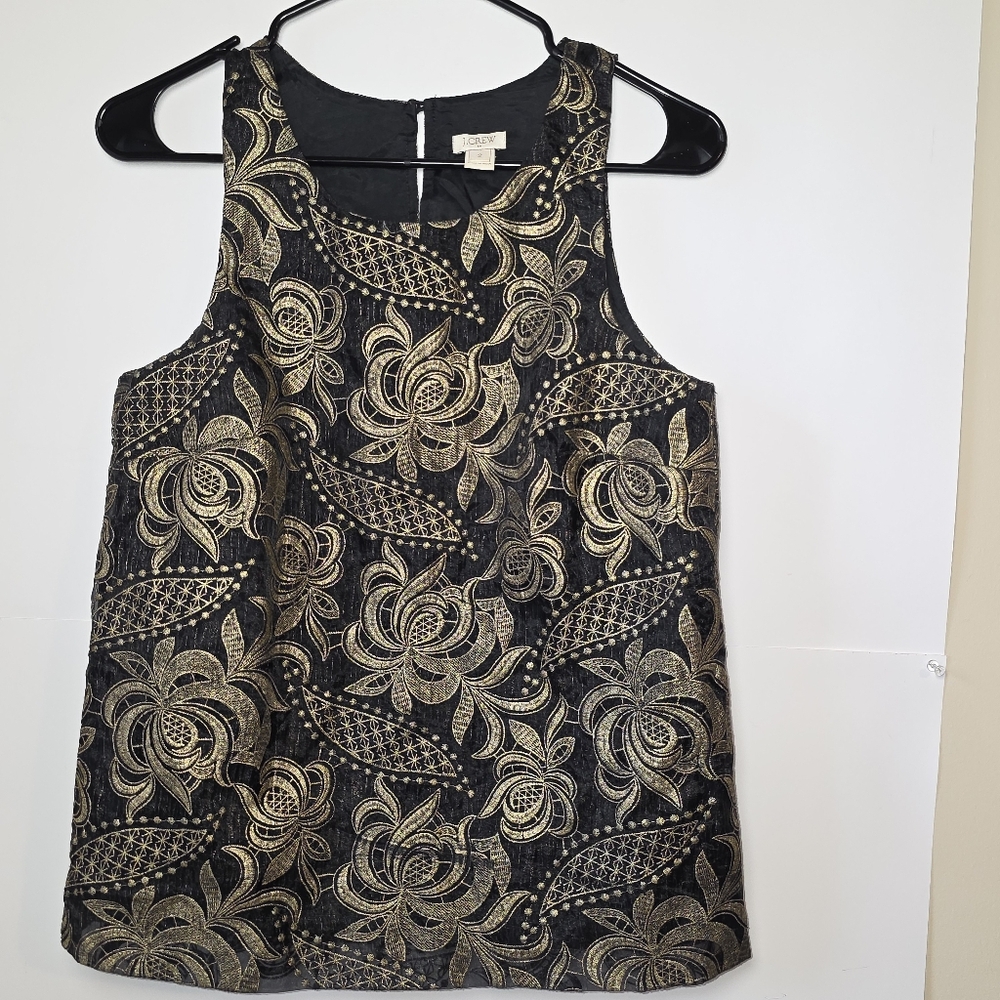 J Crew Women's Blouse Black Gold Embroidery Evening Wear Baroque Feminine 2